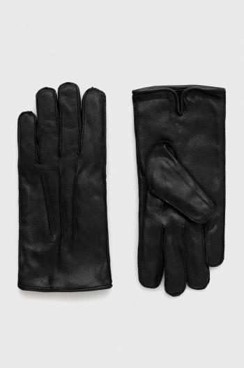 Kožené rukavice Selected Homme pánske, čierna farba