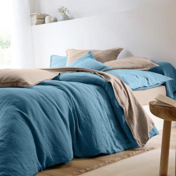 Blancheporte Jednofarebná posteľná bielizeň, zn. Colombine, zapratý ľan modrá obliečka na prikrývku140x200cm