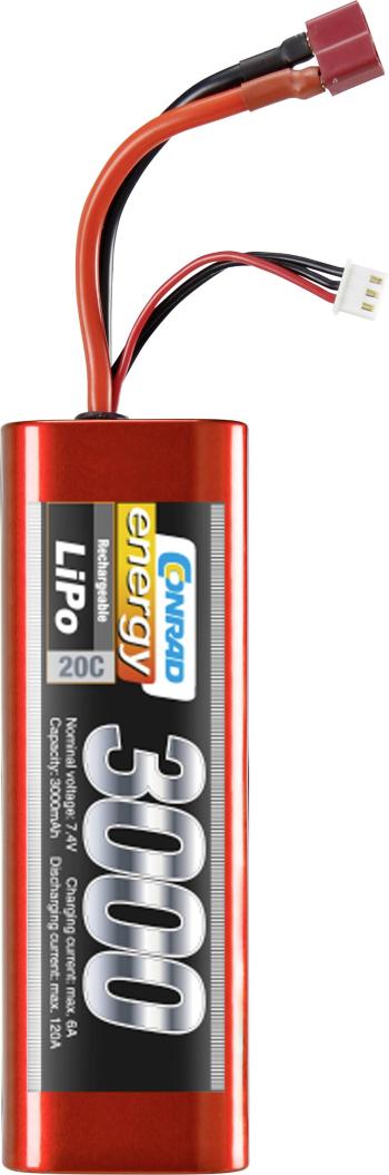Conrad energy akupack Li-Pol 7.4 V 3000 mAh Počet článkov: 2 20 C Stick Hardcase T zásuvka