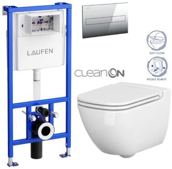 LAUFEN Rámový podomietkový modul CW1 SET s chrómovým tlačidlom + WC CERSANIT CLEANON CASPIA + SEDADLO H8946600000001CR CP1