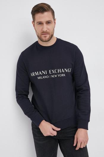 Bavlnená mikina Armani Exchange pánska, tmavomodrá farba, s potlačou