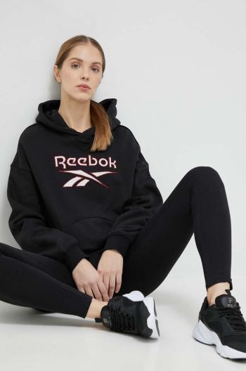 Mikina Reebok Classic dámska, čierna farba, s kapucňou, s potlačou