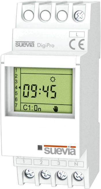 spínacie hodiny na DIN lištu 1 ks Suevia DigiPro Spínacie napätie (max.): 250 V/AC Spínací prúd (max.): 16 A 1 prepínací