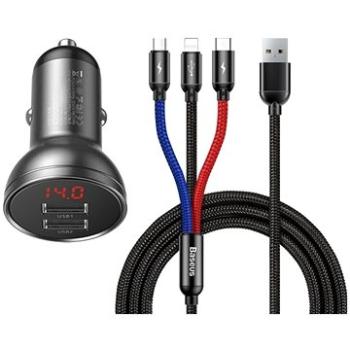 Baseus Digital Display Dual USB Car Charger 24 W + 3-in-1 Cable 1.2 m (TZCCBX-0G)