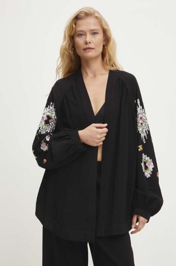 Kimono Answear Lab čierna farba, oversize, vzorované