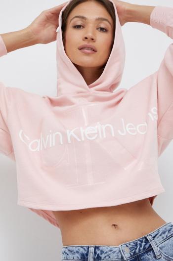Bavlnená mikina Calvin Klein Jeans dámska, ružová farba, s potlačou