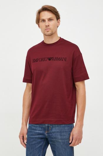 Bavlnené tričko Emporio Armani bordová farba, s nášivkou