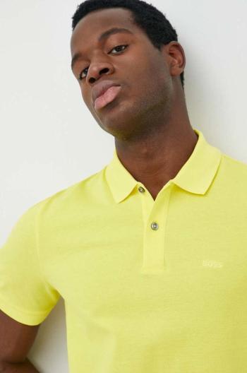 Bavlnené polo tričko BOSS žltá farba, jednofarebné