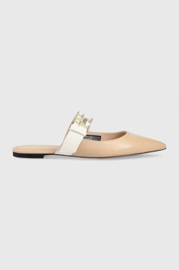 Kožené šľapky Tommy Hilfiger TH POINTY FEMININE MULE dámske, béžová farba, FW0FW06997