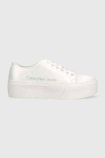 Tenisky Calvin Klein Jeans FLATFORM+ CUPSOLE SATIN biela farba