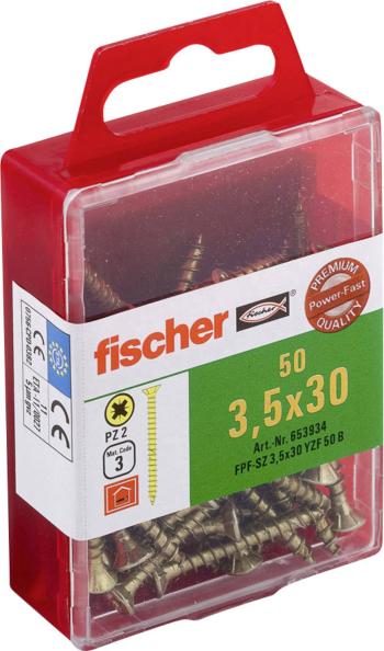 Fischer  653934 skrutka so zápustnou hlavou 3.5 mm 30 mm krížová dražka Pozidriv     glavanizované zinkom 50 ks