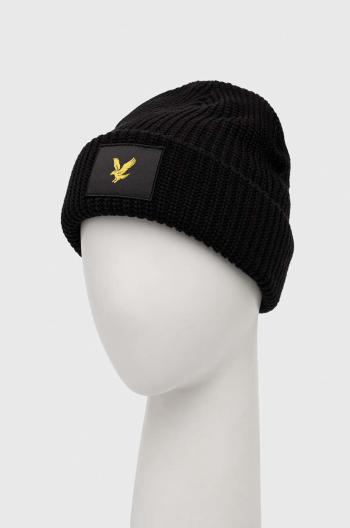 Čiapka Lyle & Scott čierna farba, z hrubej pleteniny,