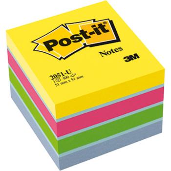 Post-it kocka samolepiacich poznámok 2051-U 51 mm x 40 mm  ultra modrá, ultra žltá, ultra zelená, ultra ružová 400 listo