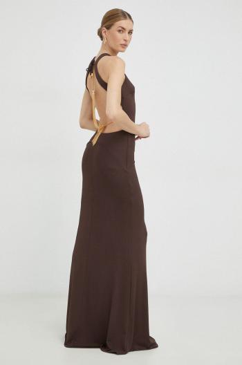 Šaty Elisabetta Franchi hnedá farba, maxi, priliehavá