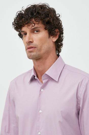 Košeľa BOSS pánska, fialová farba, slim, s klasickým golierom
