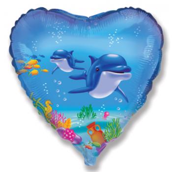 BP Fóliový balón srdce - Delfíny
