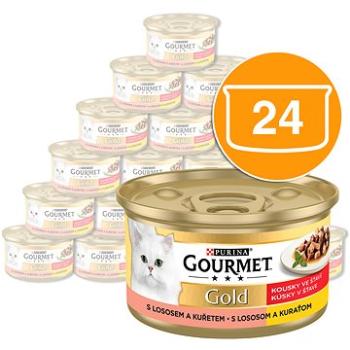 Gourmet gold kúsky v šťave s lososom a kuraťom 24×  85 g (7613031806218)