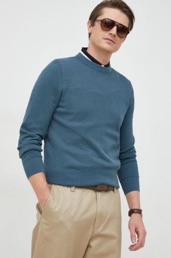 Bavlnený sveter BOSS pánsky, tyrkysová farba, tenký
