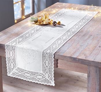 Čipkovaný behúň na stôl Bianca, biely, 140 x 40 cm