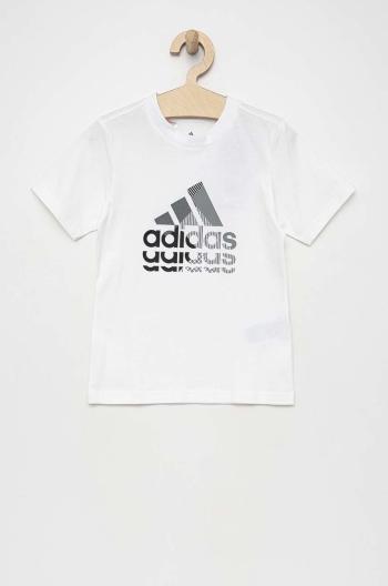 Detské bavlnené tričko adidas biela farba, s potlačou