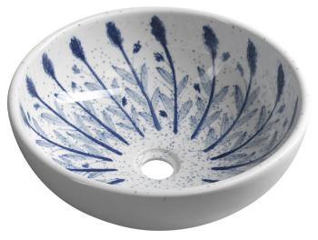 SAPHO - PRIORI keramické umývadlo, priemer 41 cm, farba biela s modrou maľbou PI028