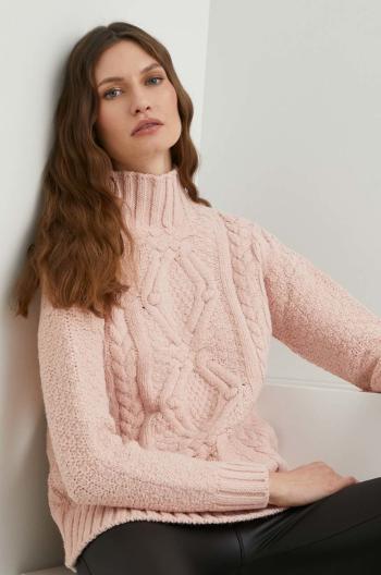 vlnený sveter Answear Lab dámsky, ružová farba, teplý, s rolákom