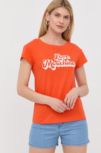 Bavlnené tričko Love Moschino oranžová farba