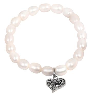 JwL Luxury Pearls Jemný náramok z pravých perál s kovovým srdiečkom JL0417