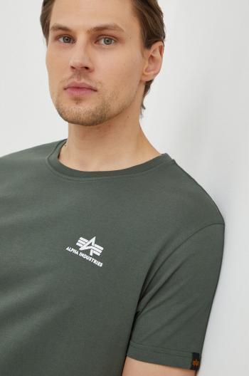 Bavlnené tričko Alpha Industries Basic T Small Logo 188505.142, zelená farba, jednofarebné