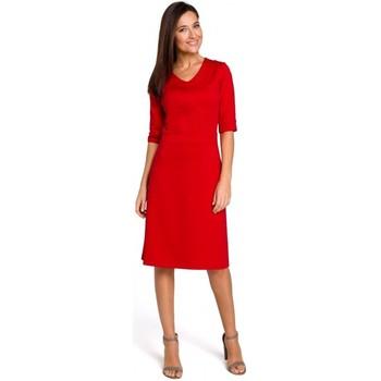 Style  Šaty S153 Priliehavé šaty s výstrihom do V - červené  viacfarebny