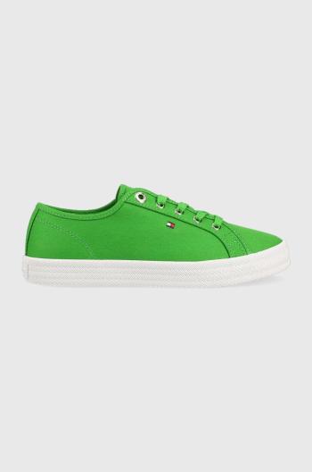 Tenisky Tommy Hilfiger ESSENTIAL VULCANIZED SNEAKER dámske, zelená farba, FW0FW07119