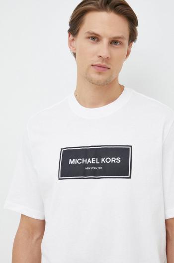 Bavlnené tričko Michael Kors biela farba, s nášivkou