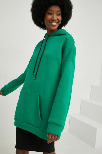 Mikina Answear Lab dámska, zelená farba, s kapucňou, jednofarebná