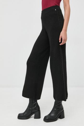 Nohavice s prímesou vlny Guess dámske, čierna farba, rovné, vysoký pás