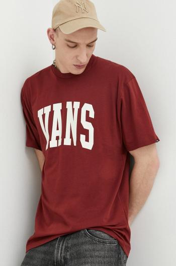 Bavlnené tričko Vans bordová farba, s potlačou
