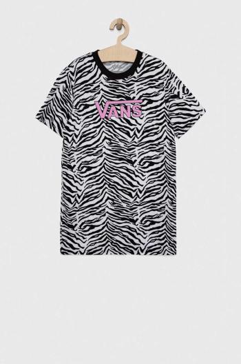 Dievčenské bavlnené šaty Vans ZEBRA DAZE RELAXED TEE White čierna farba, mini, rovný strih