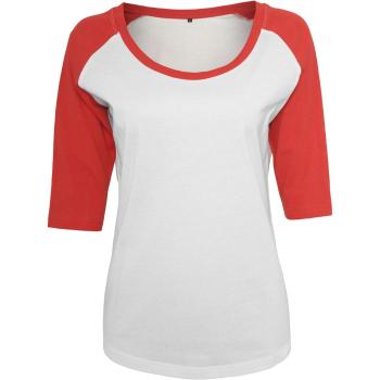 Build Your Brand Dámske dvojfarebné tričko s 3/4 rukávmi - Biela / červená | S