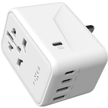 FIXED Voyager Travel GaN Adaptér EÚ UK USA/AUS s 3× USB-C a 2× USB výstupom PD 65 W biely (FIXCT65-3C2A-WH)