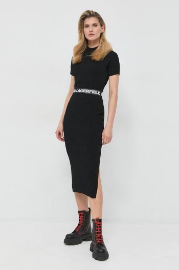 Šaty Karl Lagerfeld čierna farba, midi, priliehavá