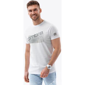 Ombre  Tričká s krátkym rukávom Pánske bavlnené tričko s potlačou - biele V1 S1749  viacfarebny