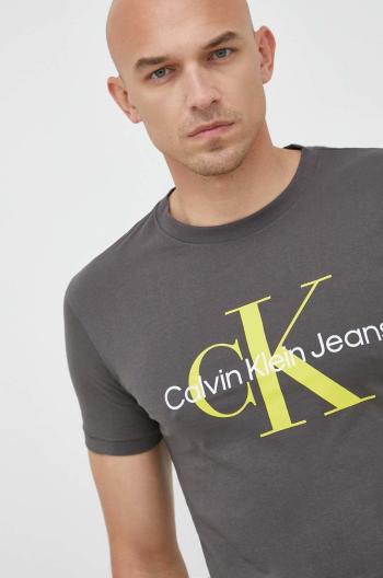 Bavlnené tričko Calvin Klein Jeans šedá farba, s potlačou