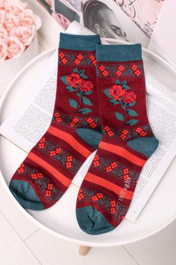 Bordové ponožky Folk Floral Socks
