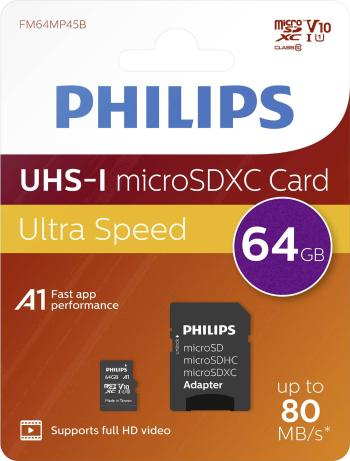 Philips  pamäťová karta micro SDXC 64 GB Class 10 vr. SD adaptéru