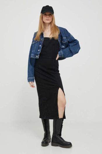 Rifľové šaty Pepe Jeans Nuria čierna farba, midi, priliehavá