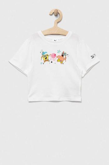 Detské bavlnené tričko Puma PUMA x SPONGEBOB Girls Tee biela farba