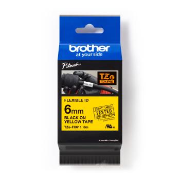 Brother TZ-FX611 / TZe-FX611 Pro Tape, 6mm x 8m, čierna tlač/žltý podklad, originálna páska