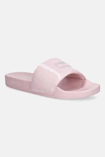 Šlapky Tommy Jeans FLAG POOL SLIDE PATENT ružová farba, EN0EN02901