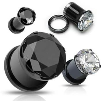 Plug z titánu - brúsený zirkón uchytený plochými paličkami - Hrúbka: 6 mm , Farba zirkónu: Čierna - K