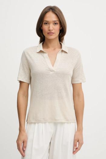 Ľanové polo United Colors of Benetton béžová farba, 37UJD300Y