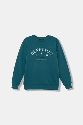 Detská bavlnená mikina United Colors of Benetton tyrkysová farba, s potlačou, 3J68C10PZ